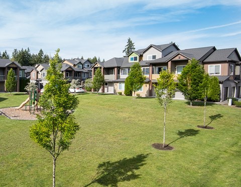 large grass area near building
