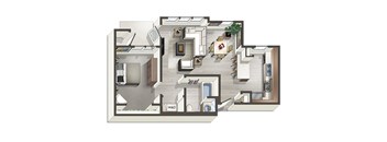 1X1 3D Floor Plan | Briggs Village Apartments