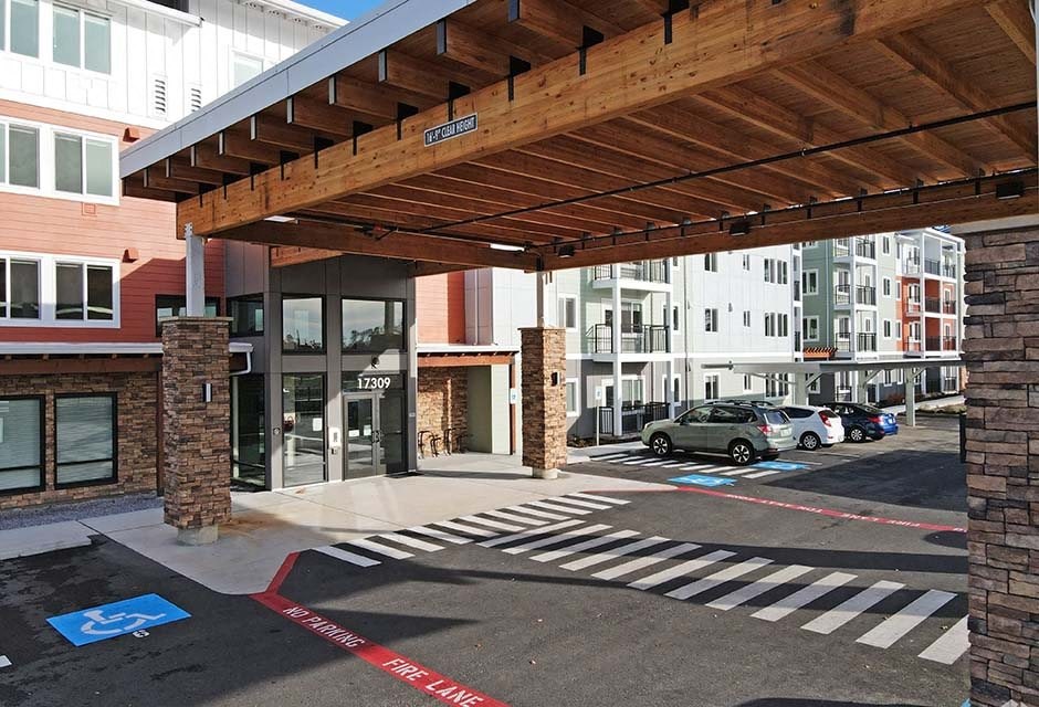 Covered parking by entry