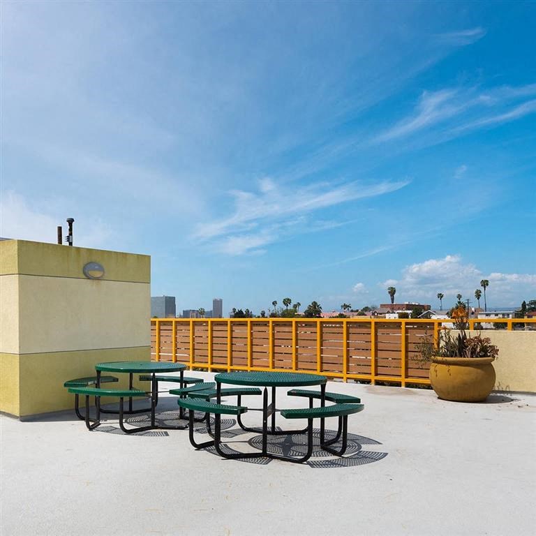 Picnic tables outside 