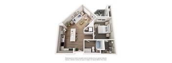 A floor plan of a house with a kitchen, living room, bedrooms and bathrooms.