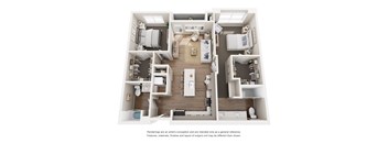 A floor plan of a house with a kitchen, living room, and three bedrooms.