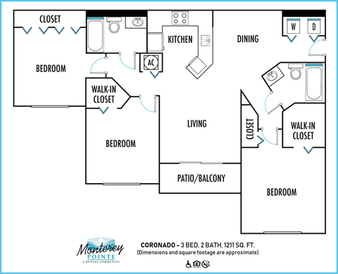 Monterey Pointe Apartments 3 bedroom 2D floor plan at Monterey Pointe, Florida