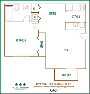 Floorplan Photos Gallery Oaks at Pompano 1 bedroom 2D floor plan