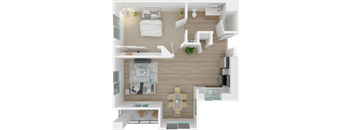 a floor plan of a studio apartment with a bedroom and living room