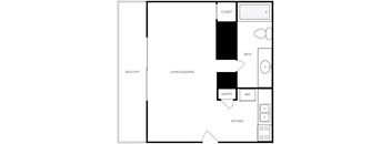the floor plan of a small apartment with a bedroom and a living room at Park Capitol, Salt Lake City, UT