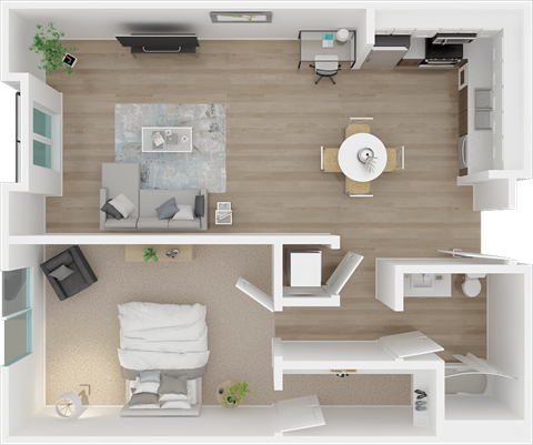 The Carstens 1x1 floor plan at 1801 L | Sacramento, CA 95811