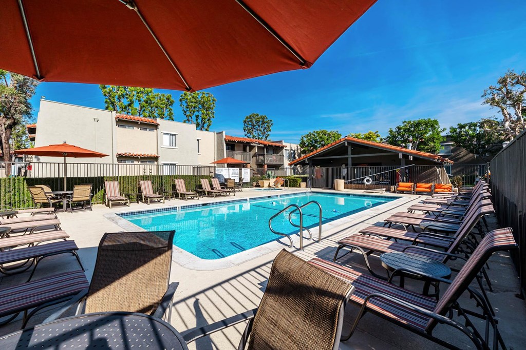 our apartments have a pool and lounge chairs