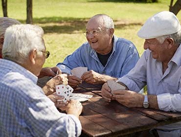 Group of friends playing cards in the park