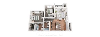 A floor plan of a house with a kitchen, living room, and two bedrooms.