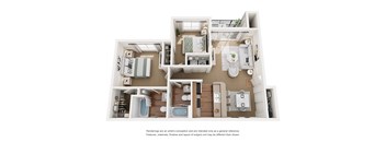 A floor plan of a house with a kitchen, living room, and two bedrooms.