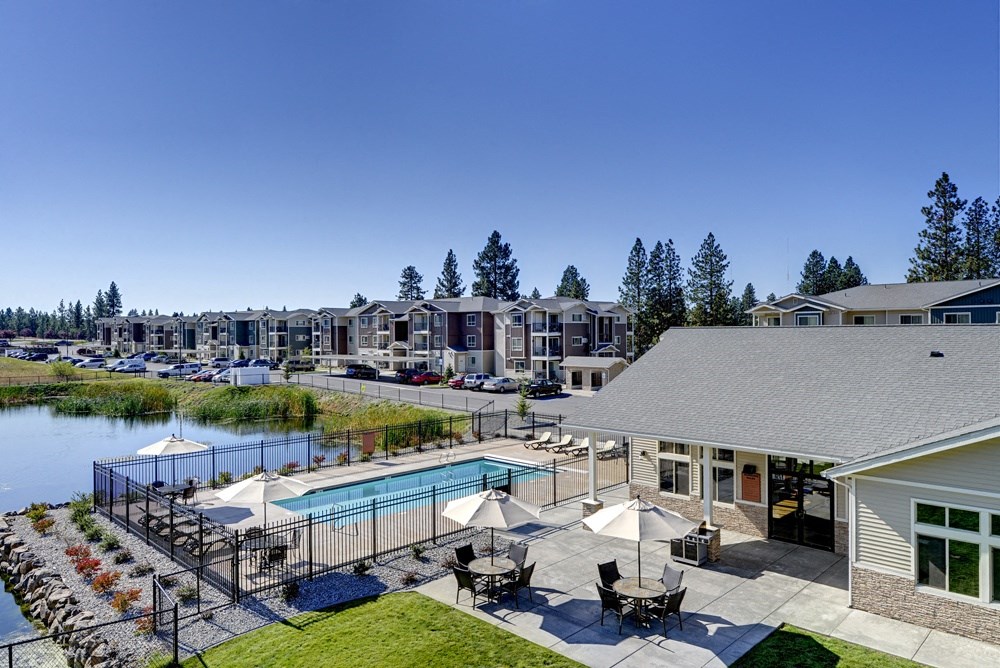 Aerial view of pool area