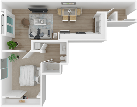 Courbet 1x1 Floor plan, 1801L Apartments Sacramento CA