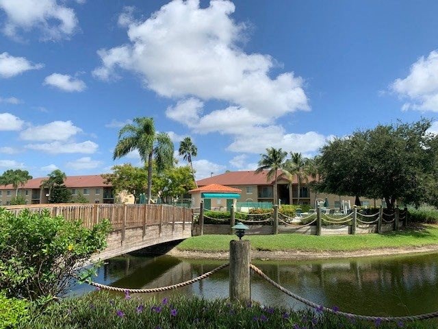 View of lake and building at Cross Keys, Florida