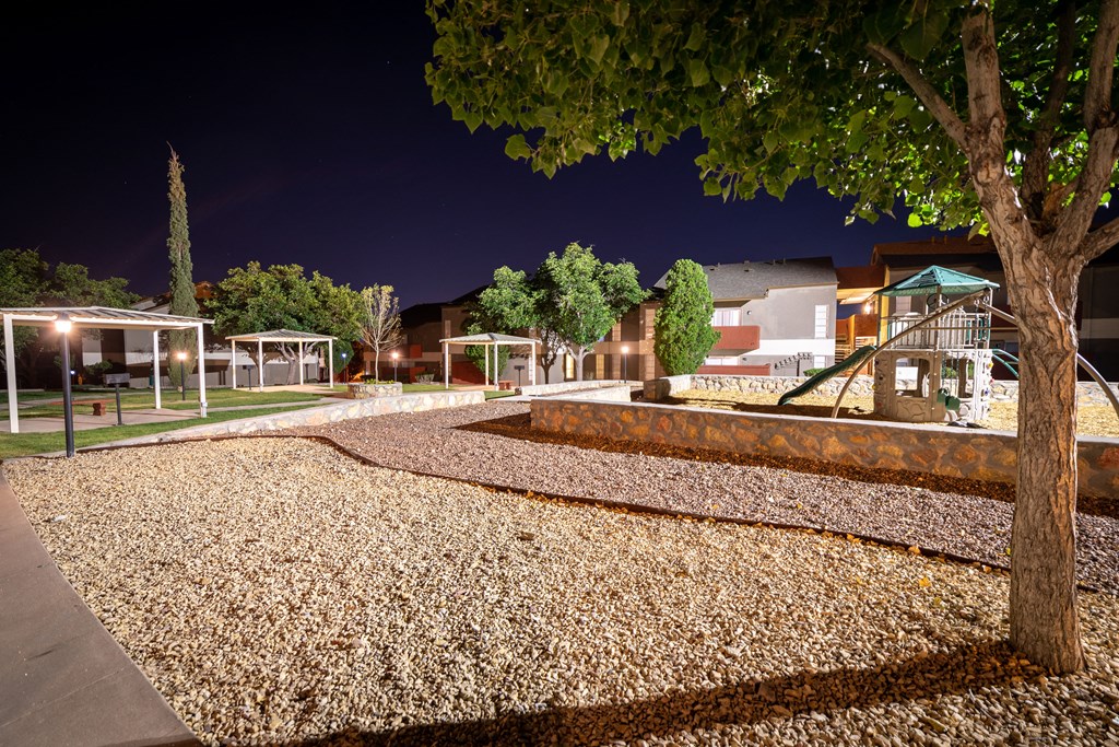 a night time view of the playground at DESERT PEAKS, Texas
