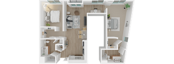 Delacroix 2x2 floor plan, 1801L Apartments, Sacramento CA