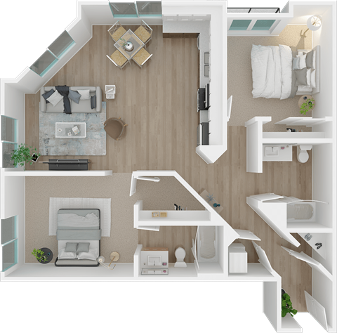 Duchamp 2x2 floor plan at 1801L Apartments, Sacramento CA