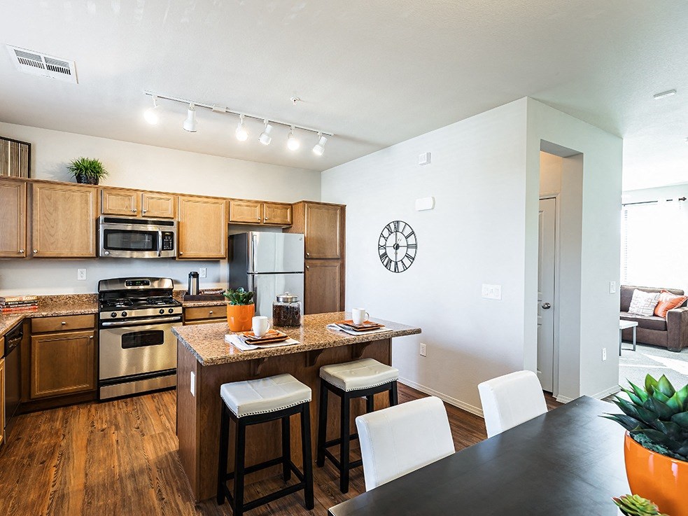 Kitchen with island and dining
