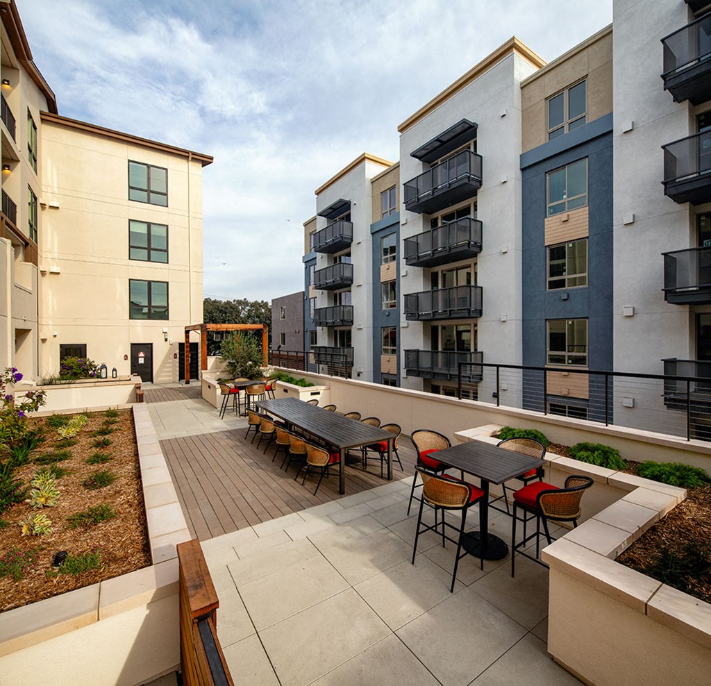 Outside seating near buildings 