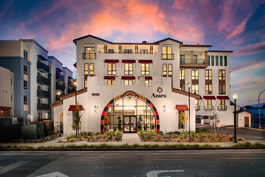 Night view of front exterior of building