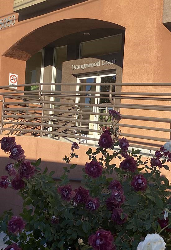 View of entry to office with flowers