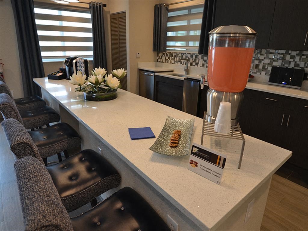 The Edge at Town Center resident  lounge area with kitchen