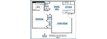 The Edge at Town Center 1 bedroom 1 bath 2D floor plan