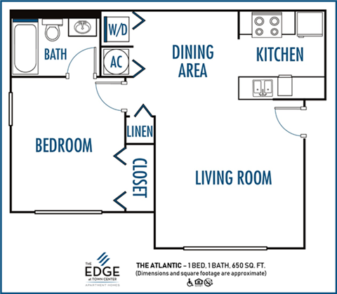 The Edge at Town Center 1 bedroom 1 bath 2D floor plan at The Edge at Town Center Apartments, Jacksonville, FL, 32224