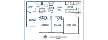 The Edge at Town Center 3 bedroom 2 bath 2D floorplan