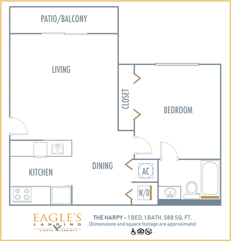 two bedroom 2 bath floor plan at Eagles Landing, Miami Gardens, FL