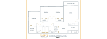 Three bedroom floor plan Eagles Landing in Miami Gardens Florida