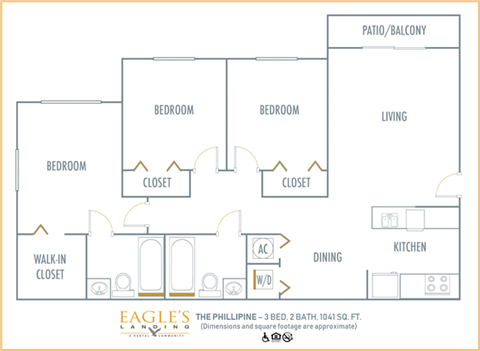 Three bedroom 2 bath floorplan at Eagles Landing, Florida
