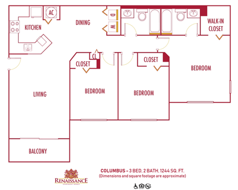 a floor plan of a two bedroom apartment at Renaissance, West Palm Beach, Florida