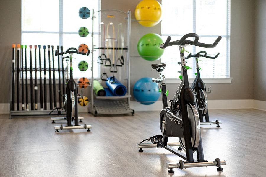 Yoga studio with equipment 