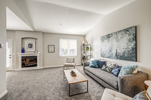 a living room with a couch and a coffee table