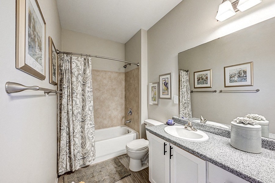 Bathroom vanity and shower at BELLA SONOMA, Washington