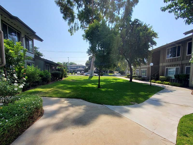 Exterior view of buildings with grass