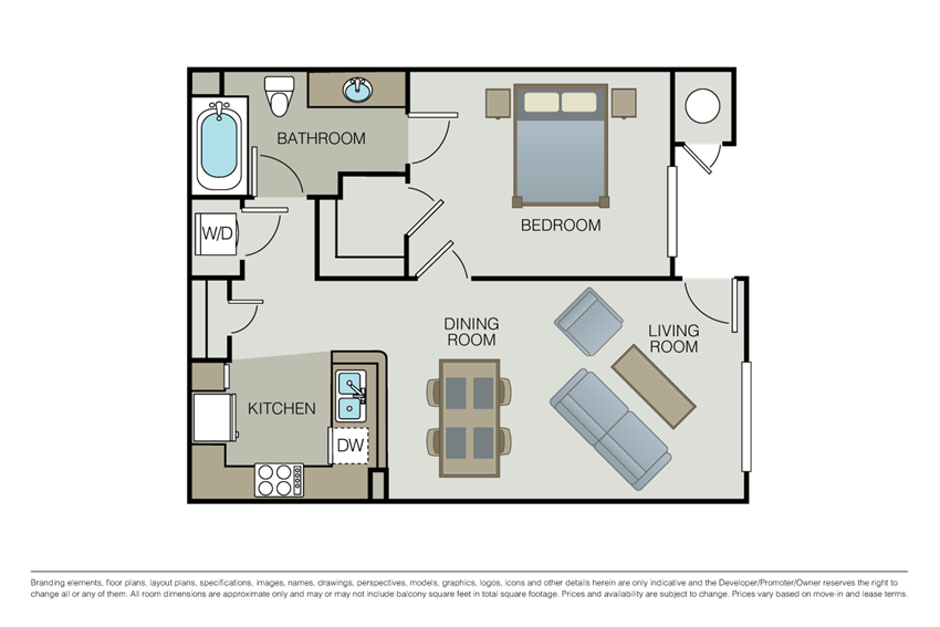 One bedroom floor plan l Hidden Valley Apartments in Simi Valley Ca
