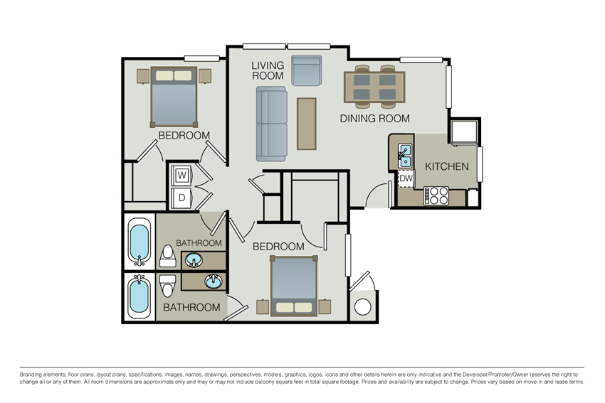 Two bedroom floor plan l Hidden Valley Apartments in Simi Valley Ca