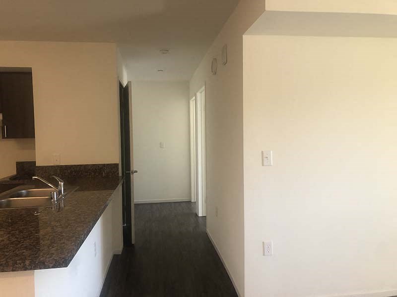 Interior view of kitchen and hallway