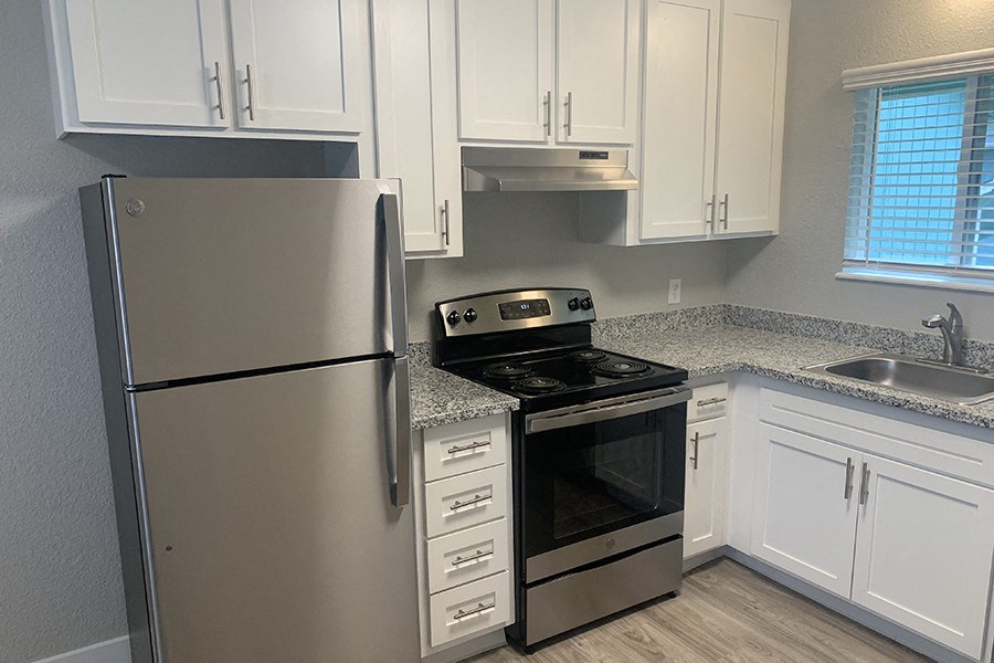 Kitchen with stainless steel appliances
