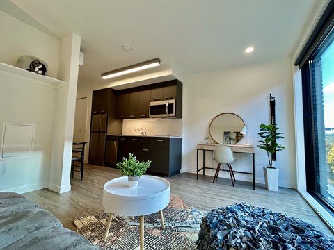 Living Room and Kitchen at DOCK 59 APARTMENTS, PORTLAND, Oregon, 97209