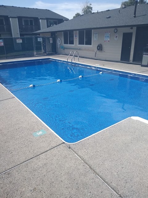 A small pool with a blue tinted water.