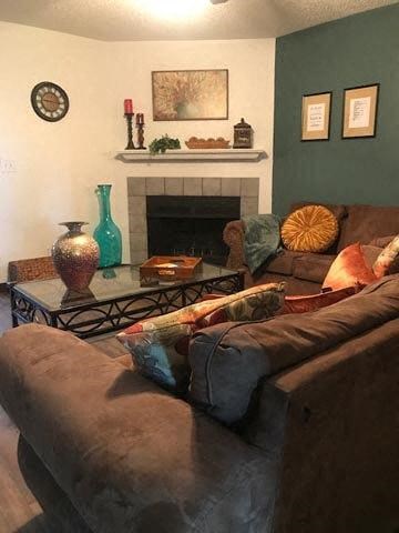 living room  and fireplace