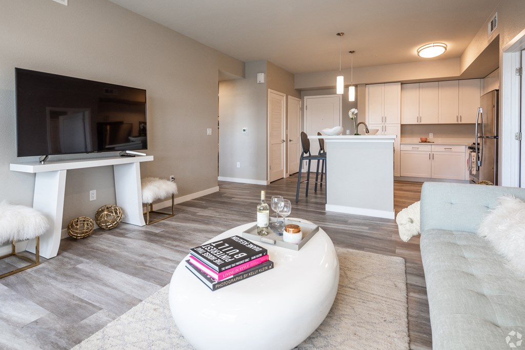 Apartment for Rent in Sparks, NV - Waterfront at the Marina - Open-Concept Living Room with Wood-Style Plank Flooring