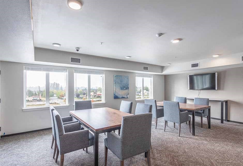 table and chairs with TV