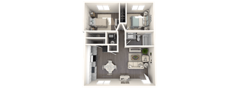 a 3d floor plan of a 2100 sq ft apartment at Mountain Run Apartments, Utah