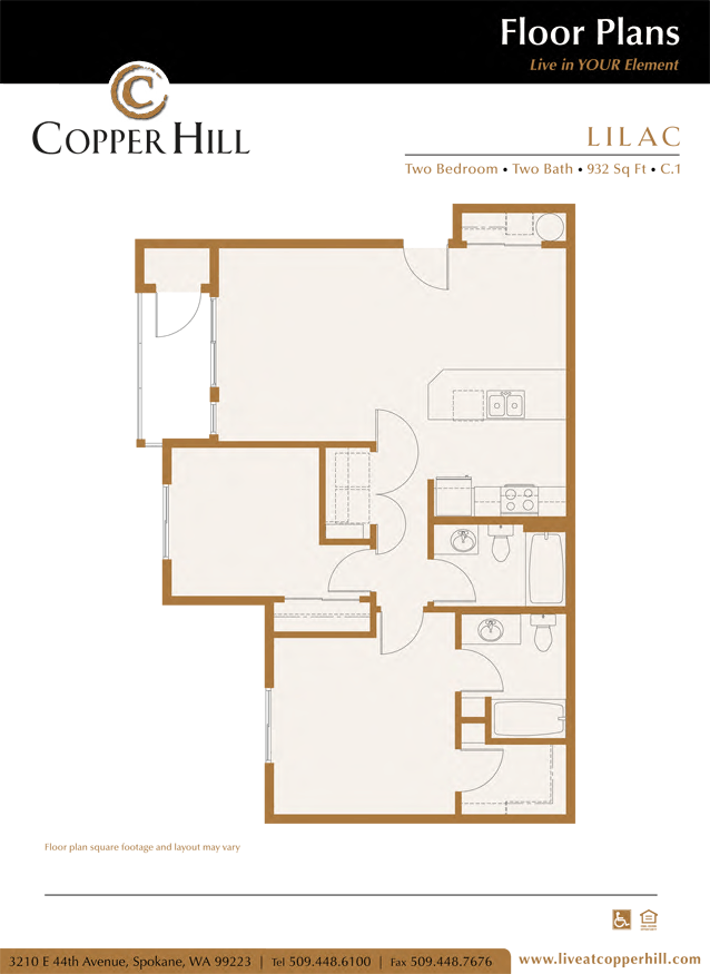 Lilac 2 bed 2 bath floor plan layout