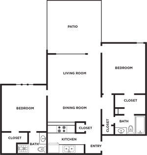 Two bedroom floor plan l Woodlands of Plano Apartments in Texas