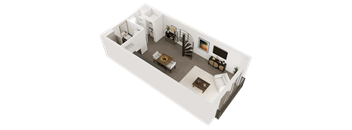 a 3d rendered floor plan of a one bedroom apartment